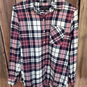*NWOT* Banana Republic Factory Plaid Button Down Shirt Pink ,White & Black SZ XS